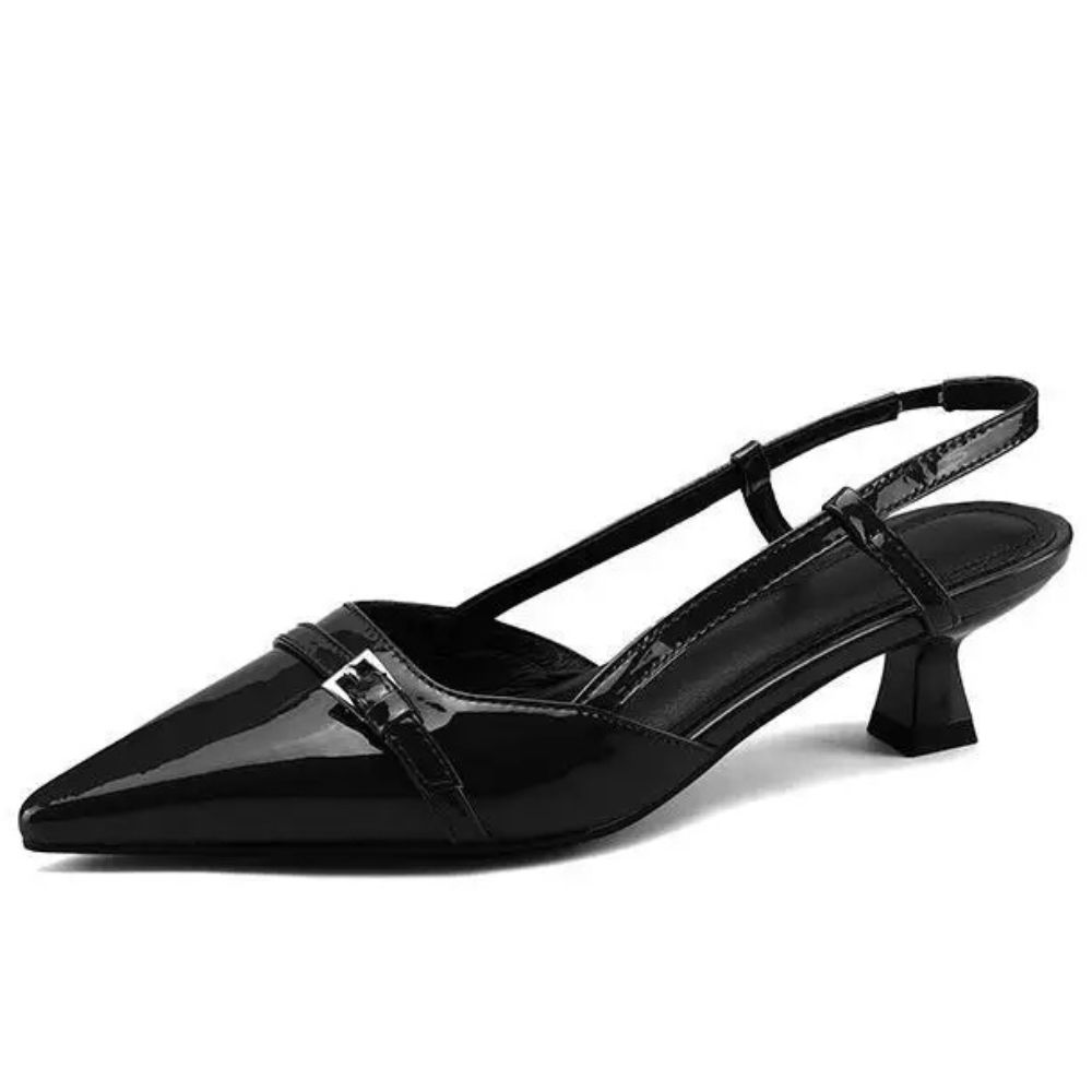 Elegant Patent Leather Pointed Toe Slingback Heels with Buckle Strap