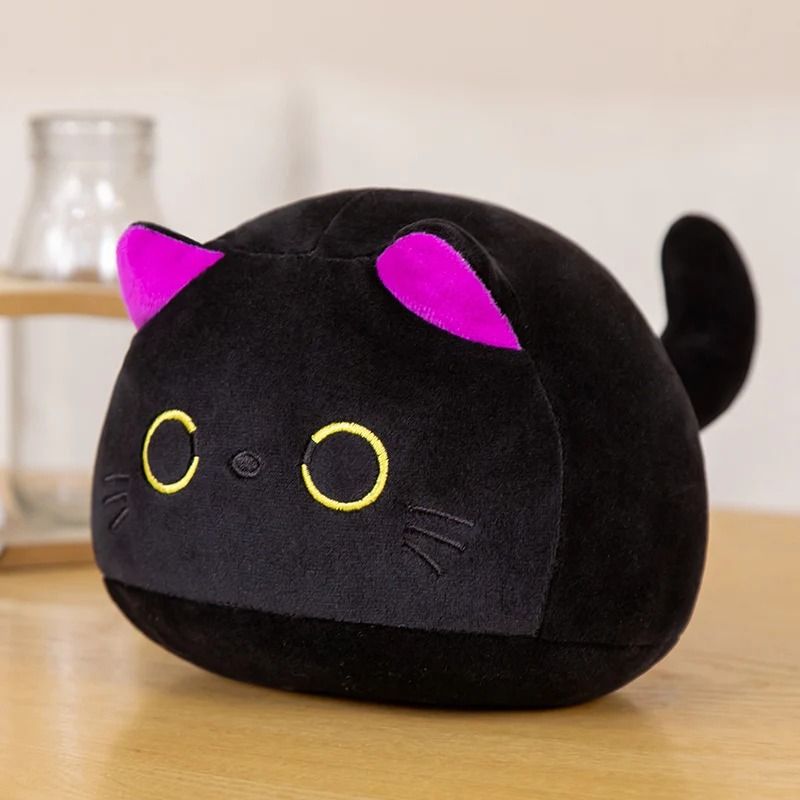 Kawaii Black Cat Plush Doll Mini Round Stuffed Toy Keychain