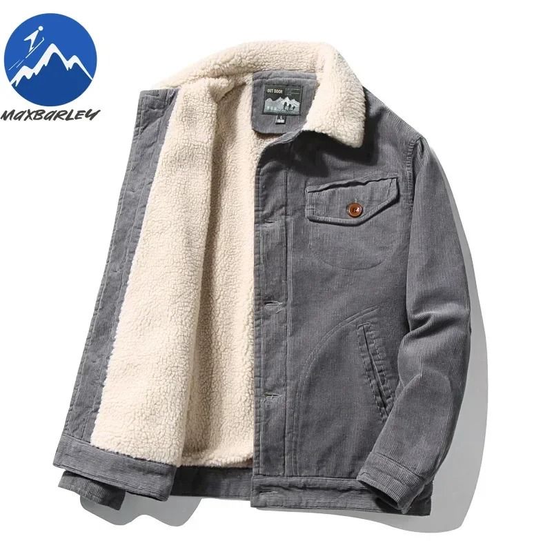 Mens Winter Corduroy Parka Plus Velvet Cotton Jacket Korean Casual Style