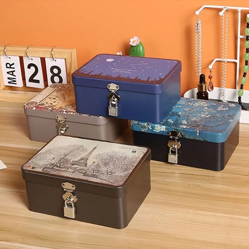 Vintage Tinplate Storage Box with Lock and Key Large Capacit | Inspire ...