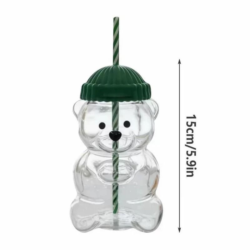 500ml Cute Bear Shaped Coffee Mug Glass Cup with Straw