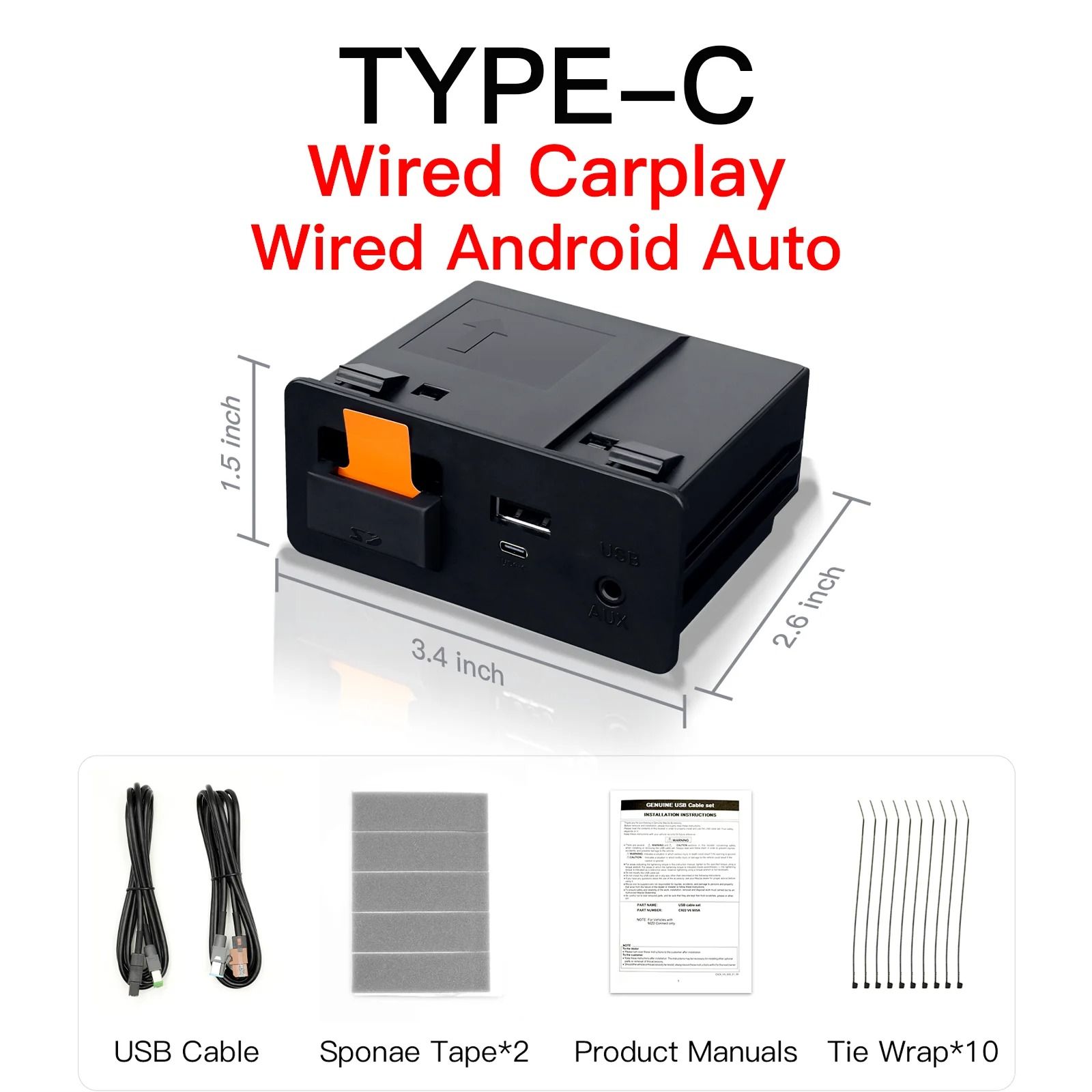 OEM Wireless CarPlay and Android Auto Adapter for Mazda with Type C USB Hub