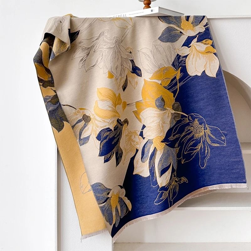 Elegant Cashmere Winter Scarf Luxury Pashmina Shawl Wrap Lotus Pattern Soft Warm Scarf for Women