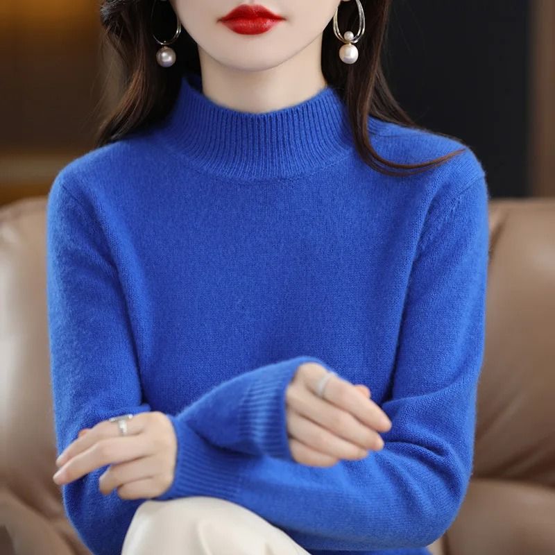 Womens Korean Knit Sweater Half High Neck Long Sleeve Pullover Soft Warm Autumn Winter Top