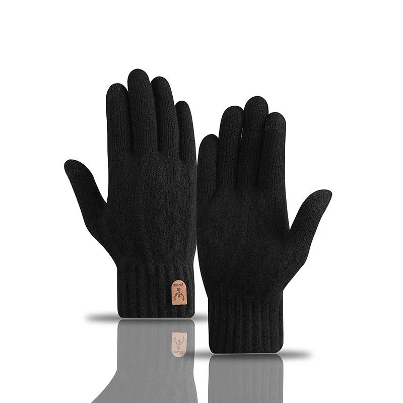 Mens Touch Screen Winter Gloves Warm Knitted Wool Gloves Thick Velvet Lined Cold Weather Gloves