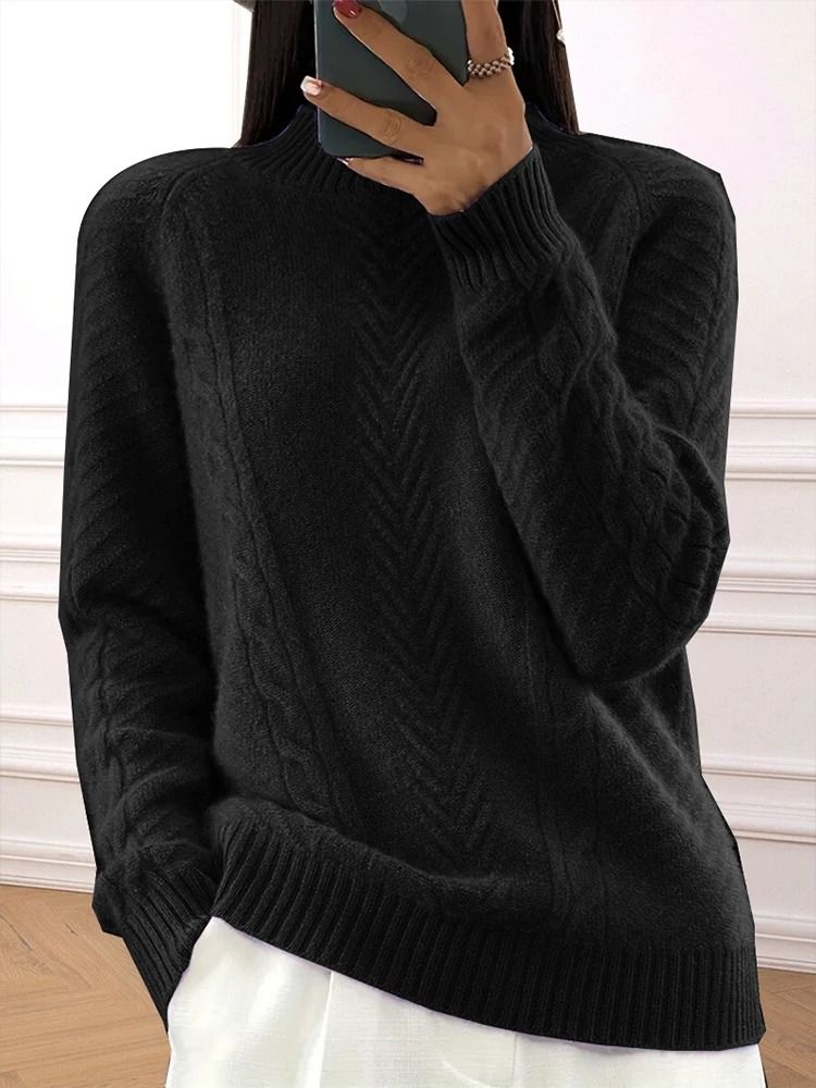Cozy Plus Size High Neck Sweater Ribbed Knit Long Sleeve Winter Pullover