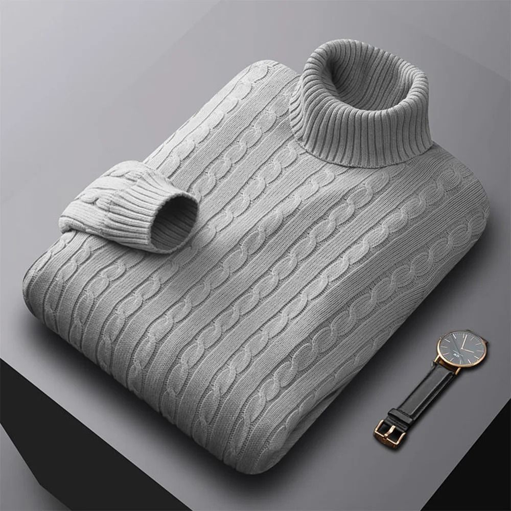 Mens Turtleneck Knit Sweater Warm High Neck Casual Pullover