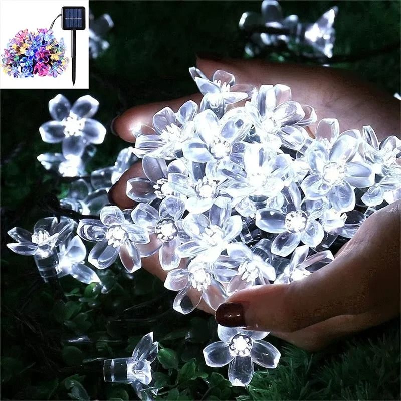 Solar Cherry Blossom String Lights Outdoor Waterproof Fairy Garden Party Lights