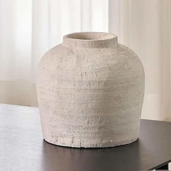 Large White Ceramic Vase Rustic Farmhouse Zen Style Decorative Pottery Floor Vase