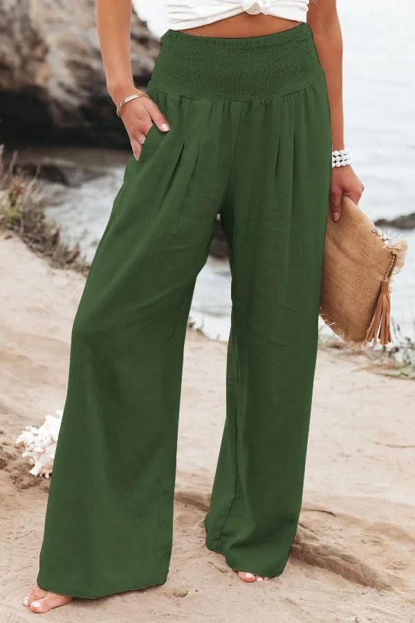 Wide Leg Pants Women Drawstring Casual Beach Pants Loose Summer Flowy Pants
