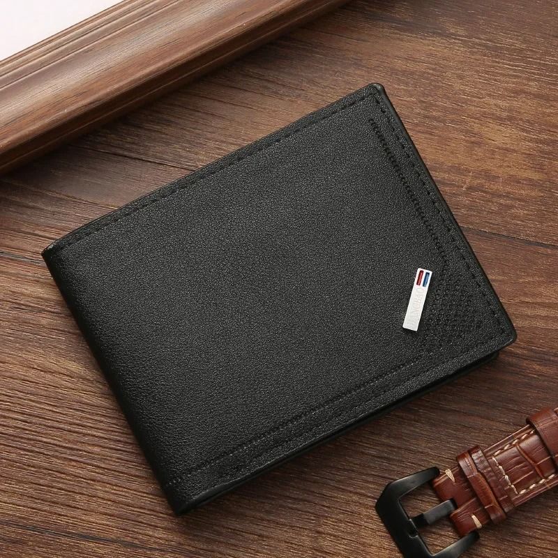 Mens Leather Wallet Compact Bifold with Coin Pocket and Card Slots