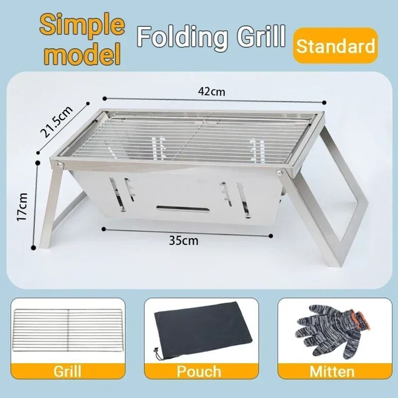 Portable Stainless Steel Folding Charcoal Grill Outdoor BBQ Stove Compact Barbecue Rack