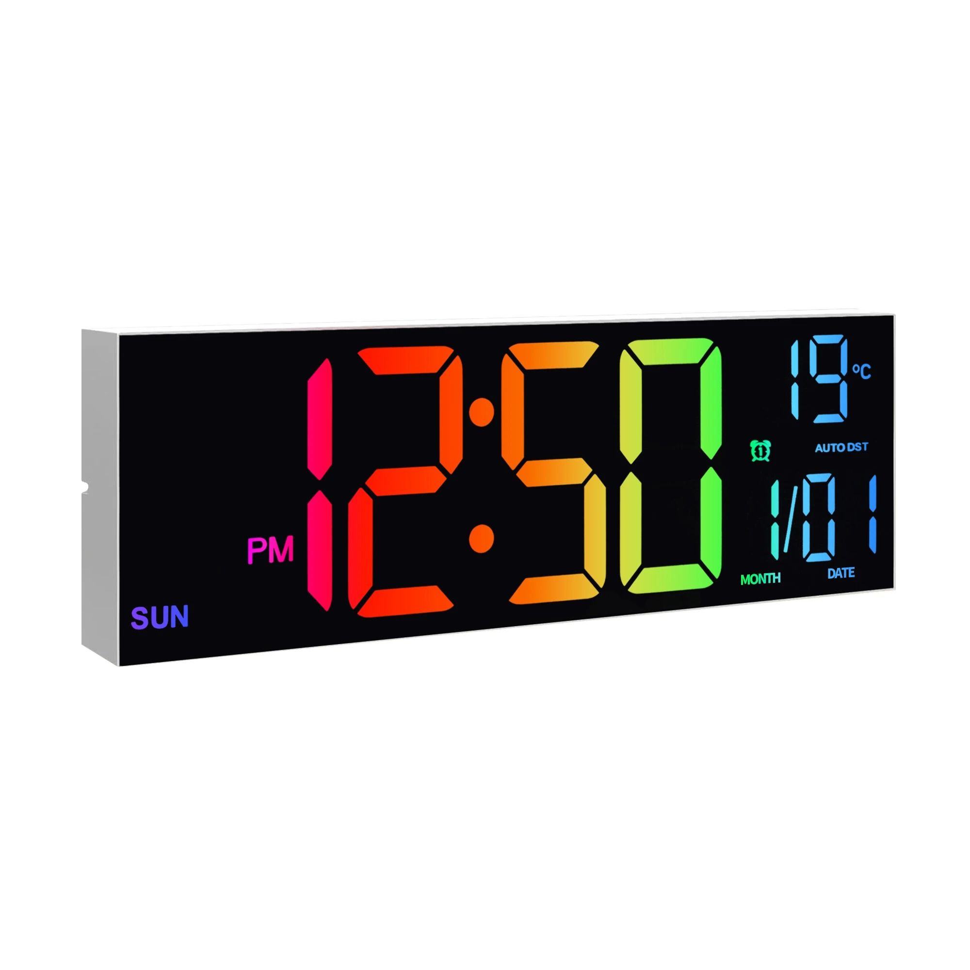 Large LED Digital Wall Clock with Remote RGB Display Temperature and Alarm for Home