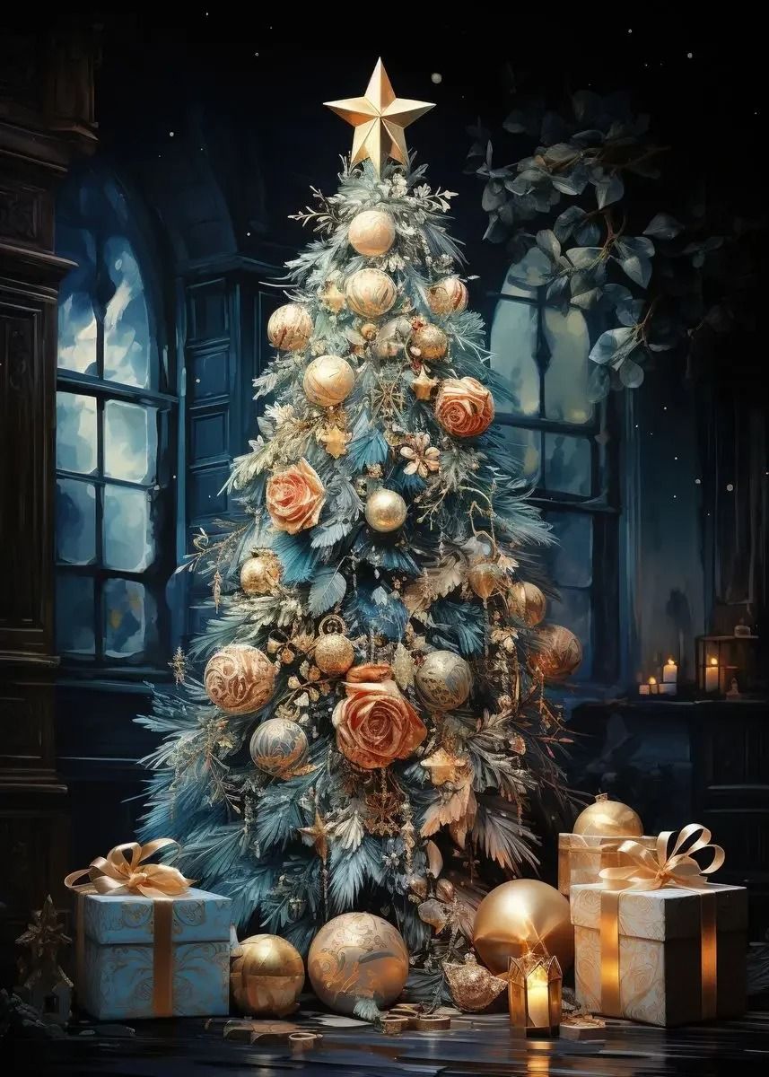 Classic Christmas Canvas Wall Art Santa Claus and Tree Holiday Decor