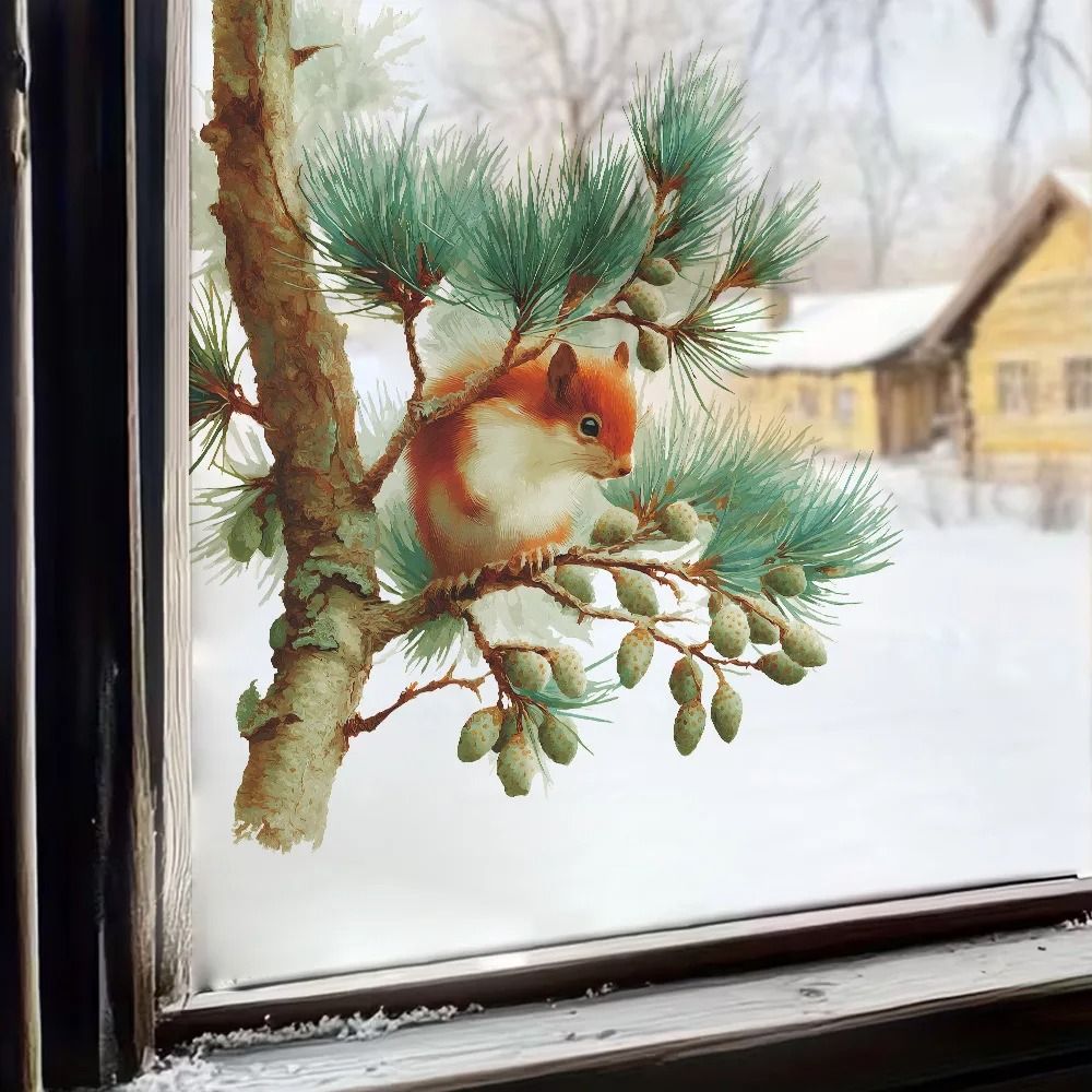 Squirrel Wall Sticker Animal Self Adhesive Window and Living Room Decor Decal