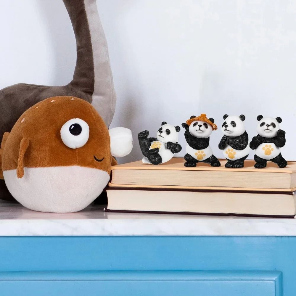 Mini Panda Figurine Cute Kung Fu Panda Statue for Garden and Desk Decor