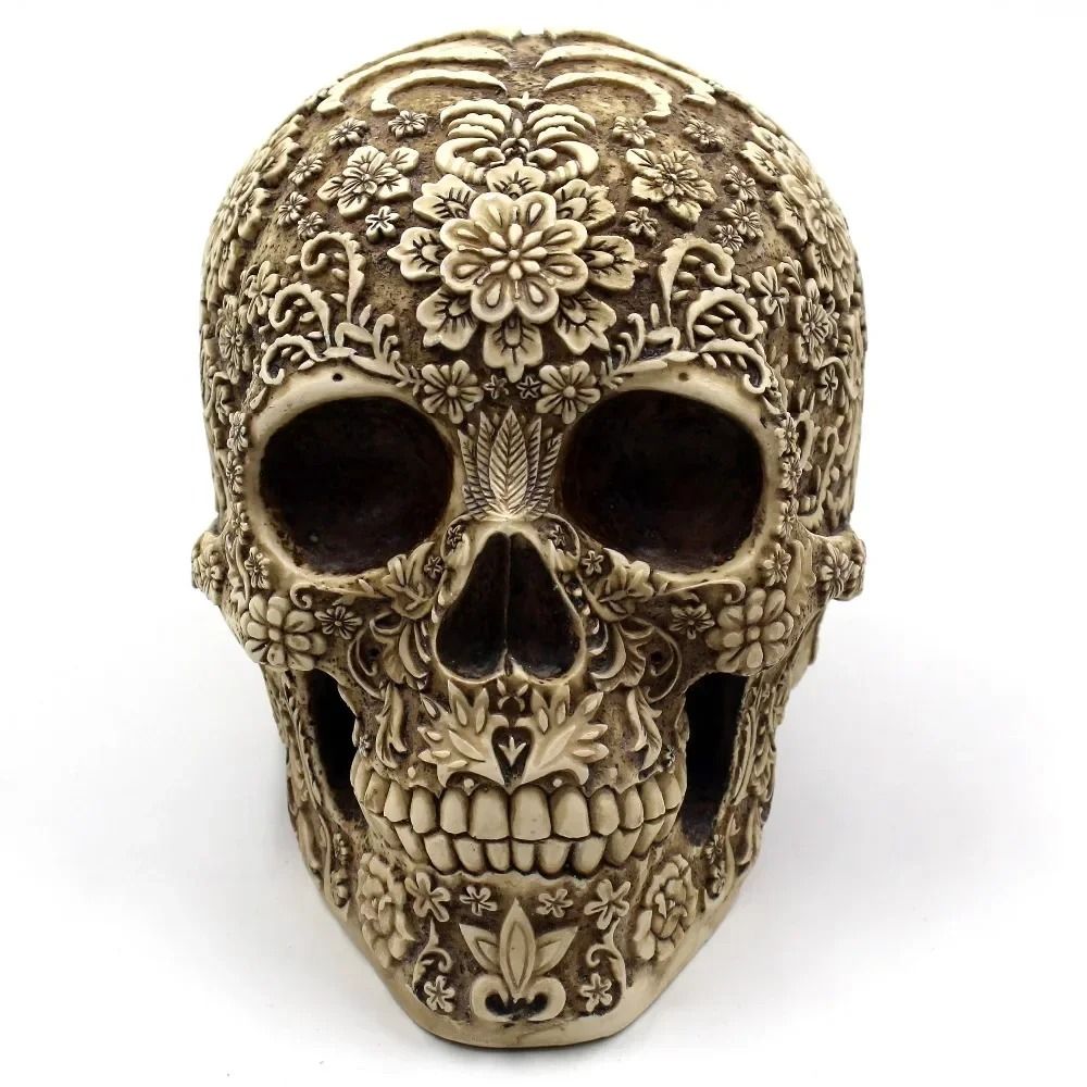 Artistic Resin Skull Sculpture with Plum Blossom Decorative Home Statue