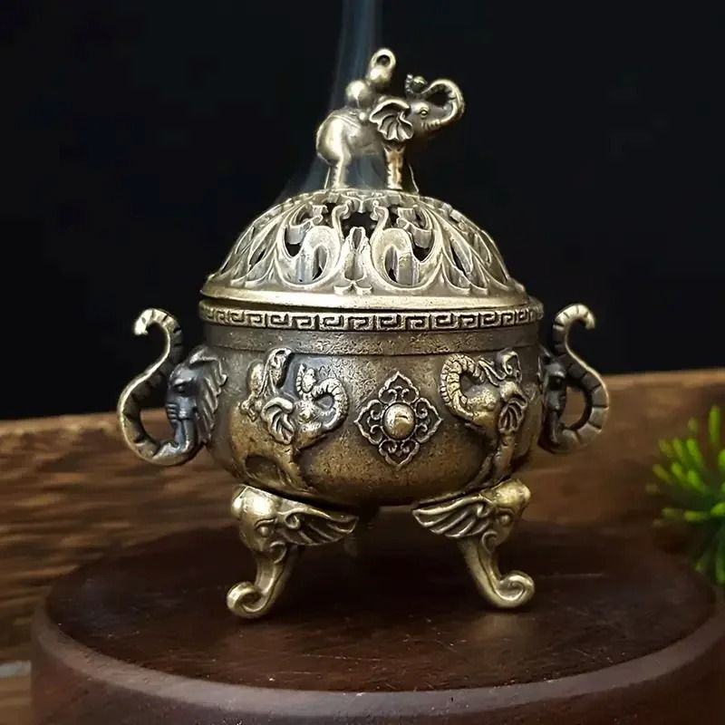 Elephant Incense Burner Metal Aromatherapy Meditation Decor