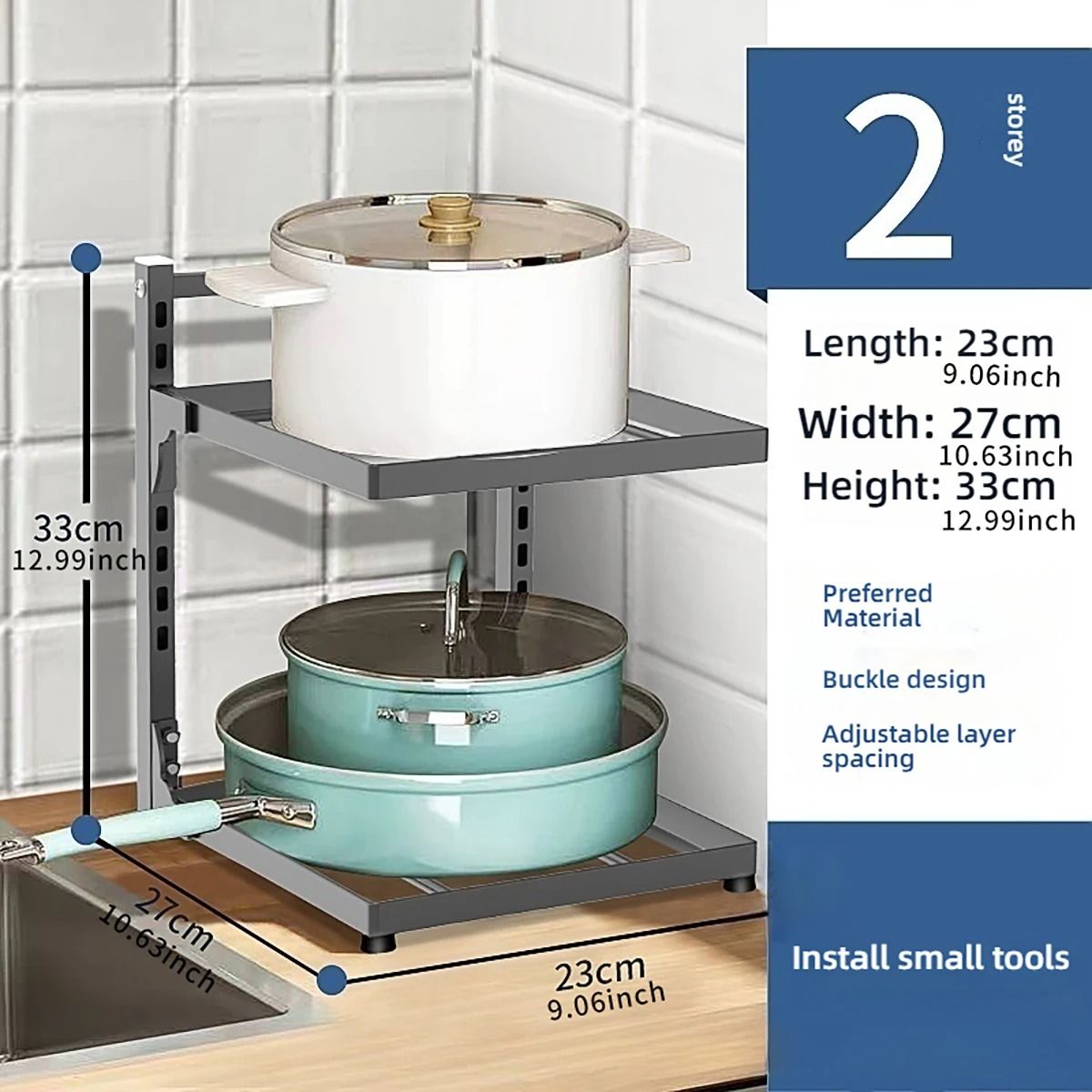 Adjustable Kitchen Shelf Storage Rack Multi Tier Under Sink Corner Organizer