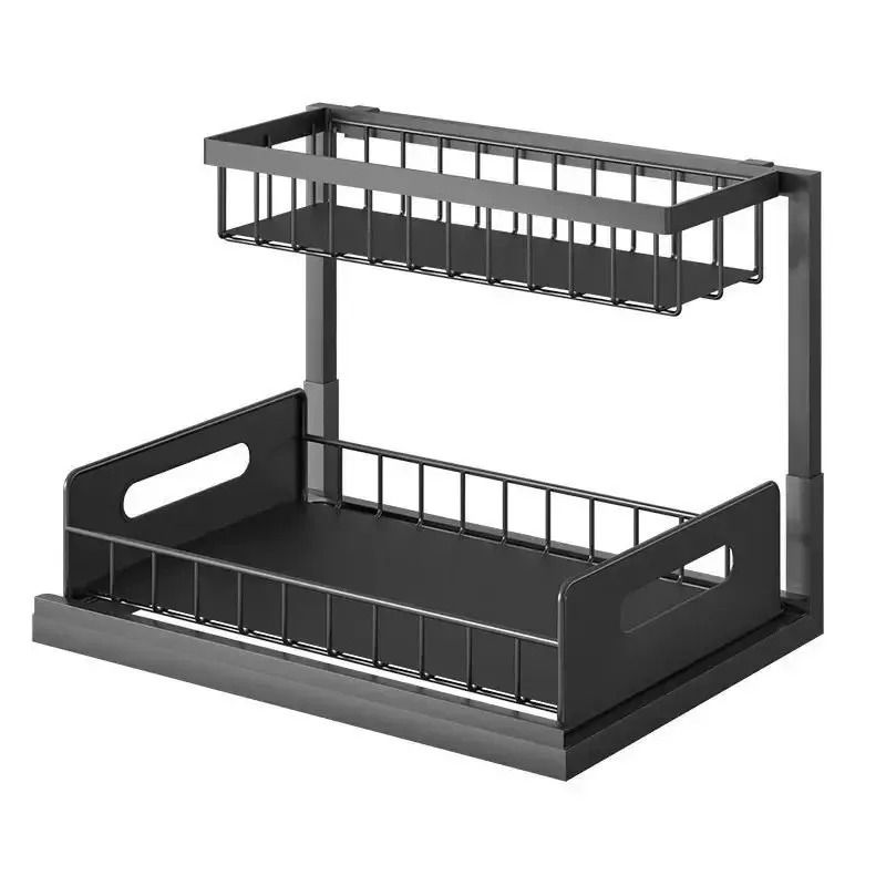 2 Tier Sliding Under Sink Organizer Rustproof Metal Cabinet Storage Rack