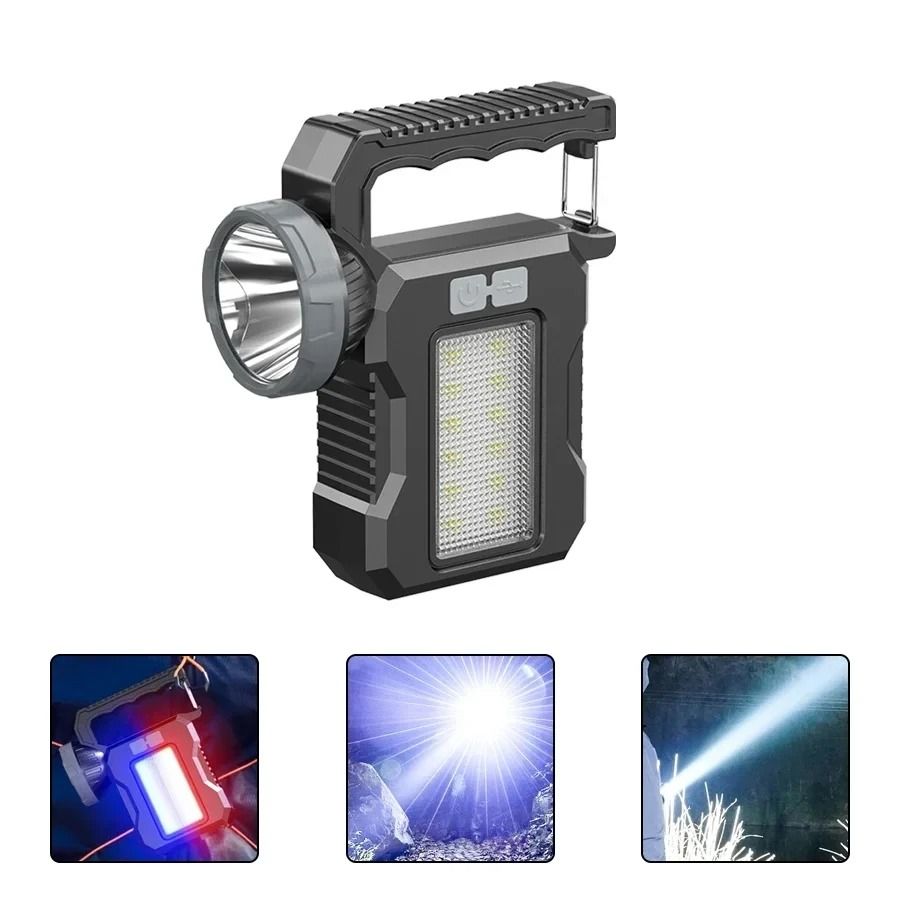 Rechargeable LED Flashlight Solar Camping Light USB Power Bank Work Lamp