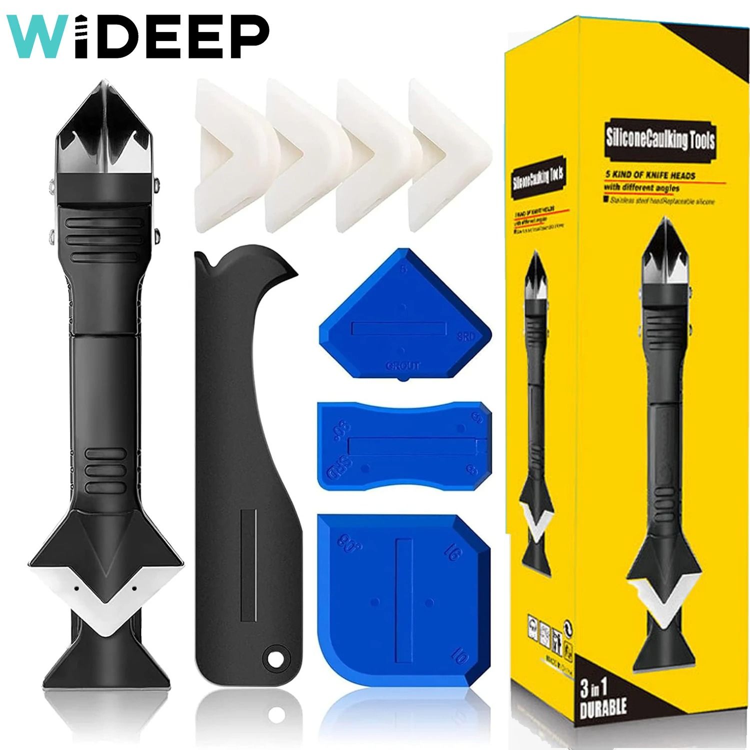 3 in 1 Caulking Tool Kit Silicone Sealant Remover and Finishing Scraper Set for Smooth Sealing
