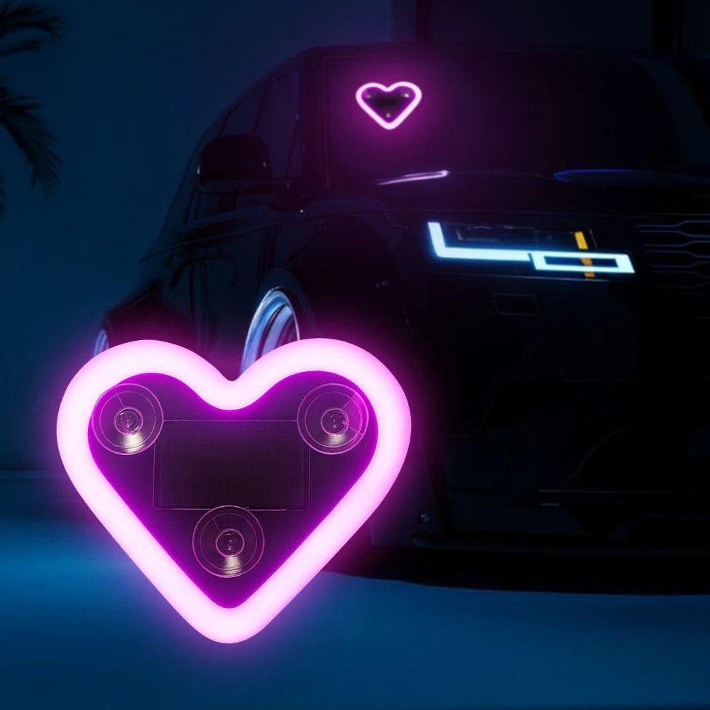 Heart Shape LED Ambient Light Solar Powered USB Rechargeable Car Decor