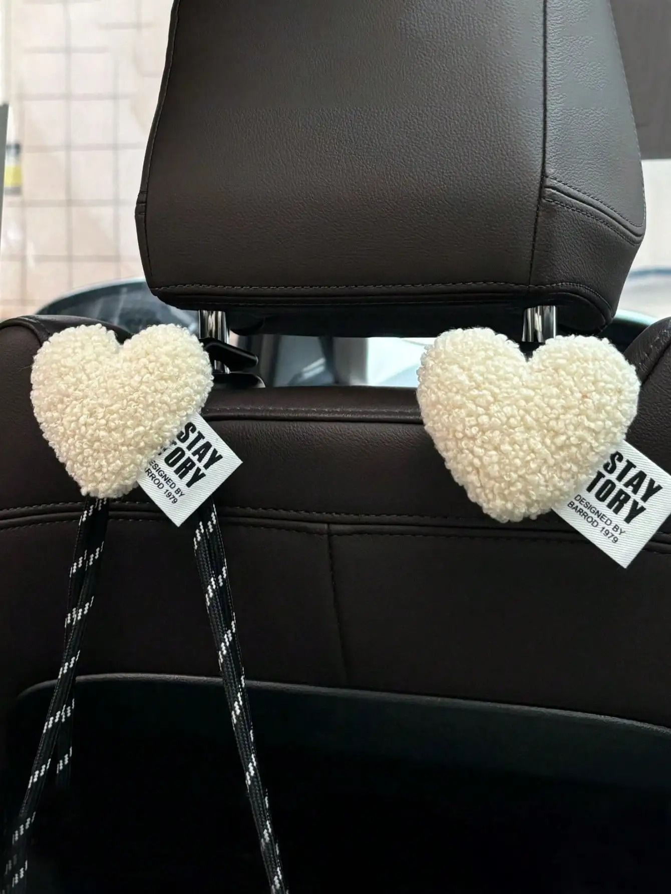 Plush Heart Shaped Car Seat Hooks Cute Backseat Organizer Set