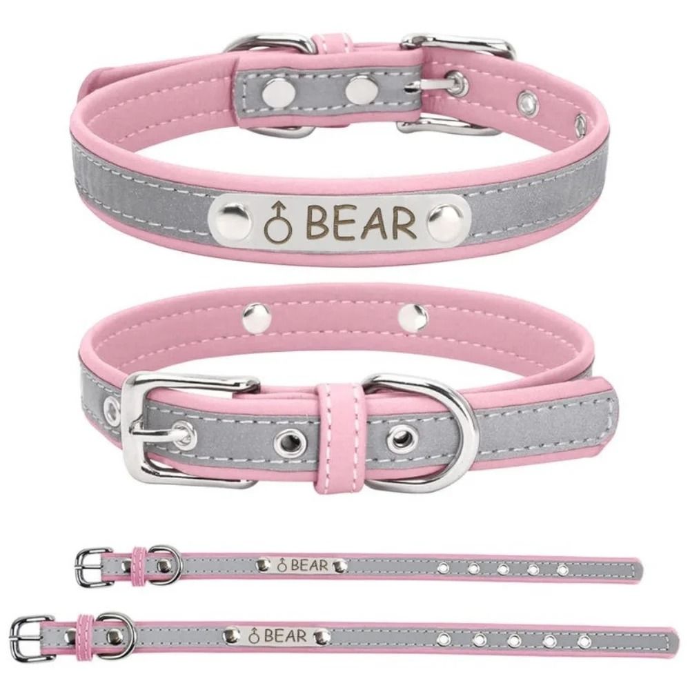 Personalized PU Leather Dog Collar with Engraved Name Tag
