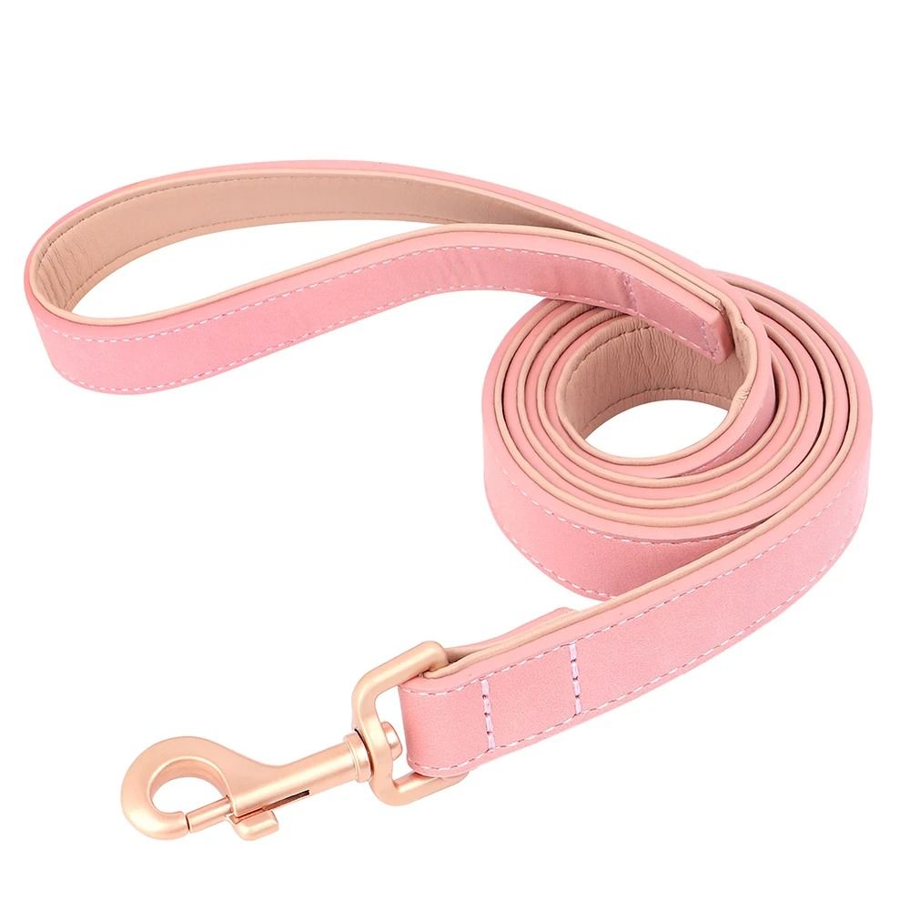 Soft Padded Dog Collar Leash Set Adjustable PU Leather Lead for Small and Medium Dogs
