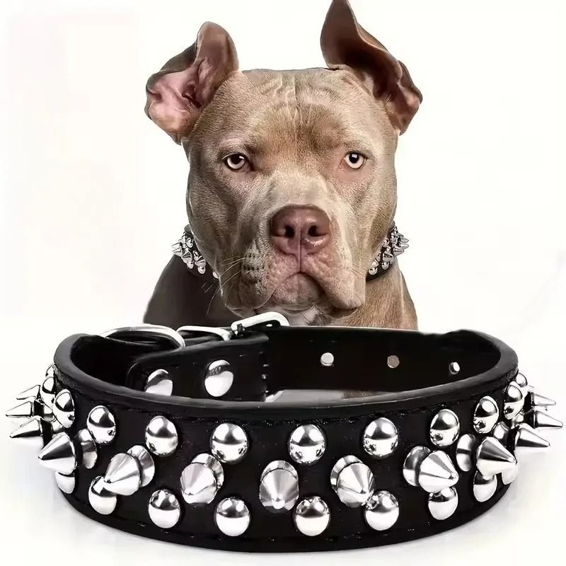 Adjustable Spike Dog Collar PU Leather Punk Rivet Collar for Small Dogs and Cats