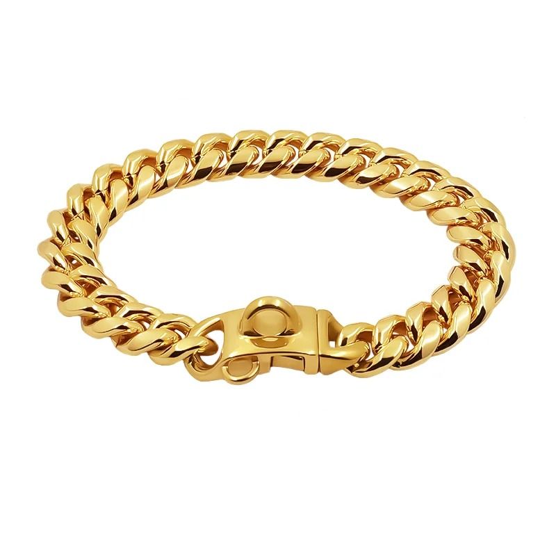 Luxury Metal Dog Collar Stainless Steel Cuban Link Chain Collar for Small Medium and Large Dogs