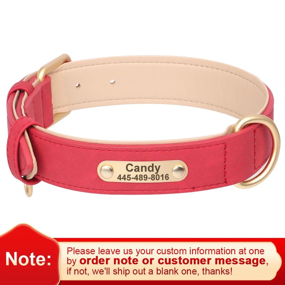 Personalized PU Leather Dog Collar with Custom Engraved Nameplate for Small Medium and Large Dogs