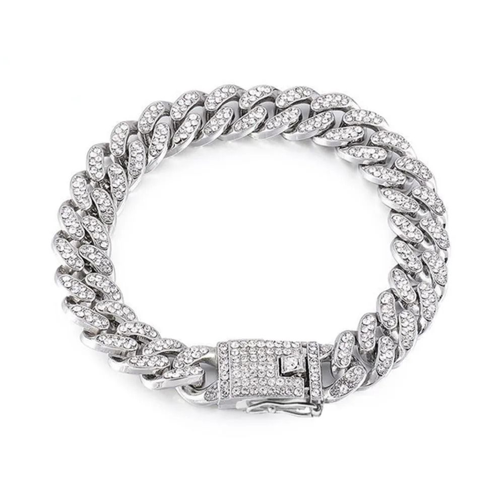 Luxury Rhinestone Dog Chain Collar Stainless Steel Bling Pet Necklace for Dogs and Cats