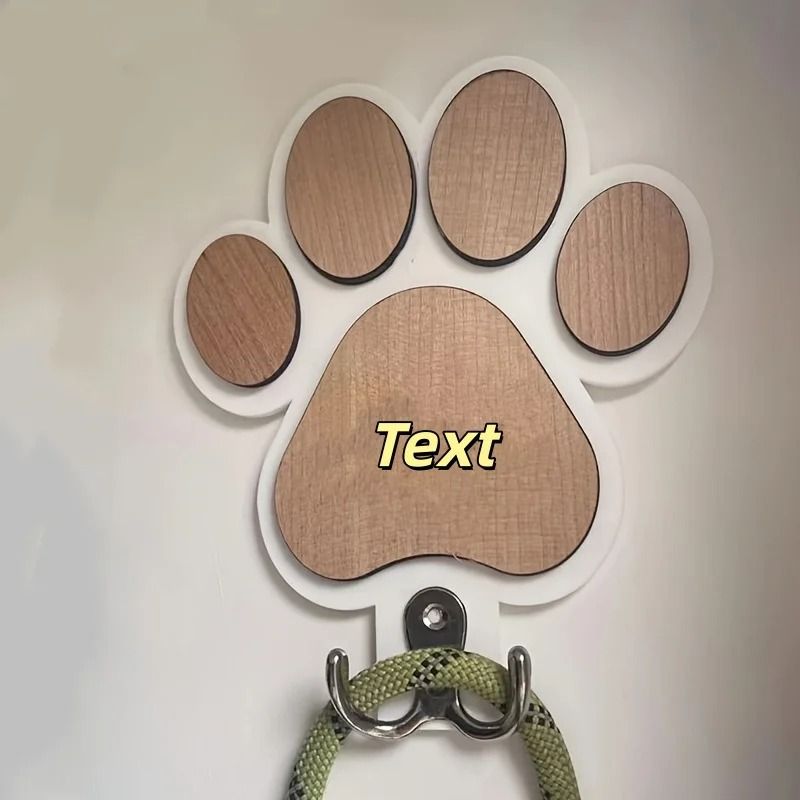 Custom Wooden Dog Leash Hanger Paw Print Wall Hook for Collars and Pet Accessories