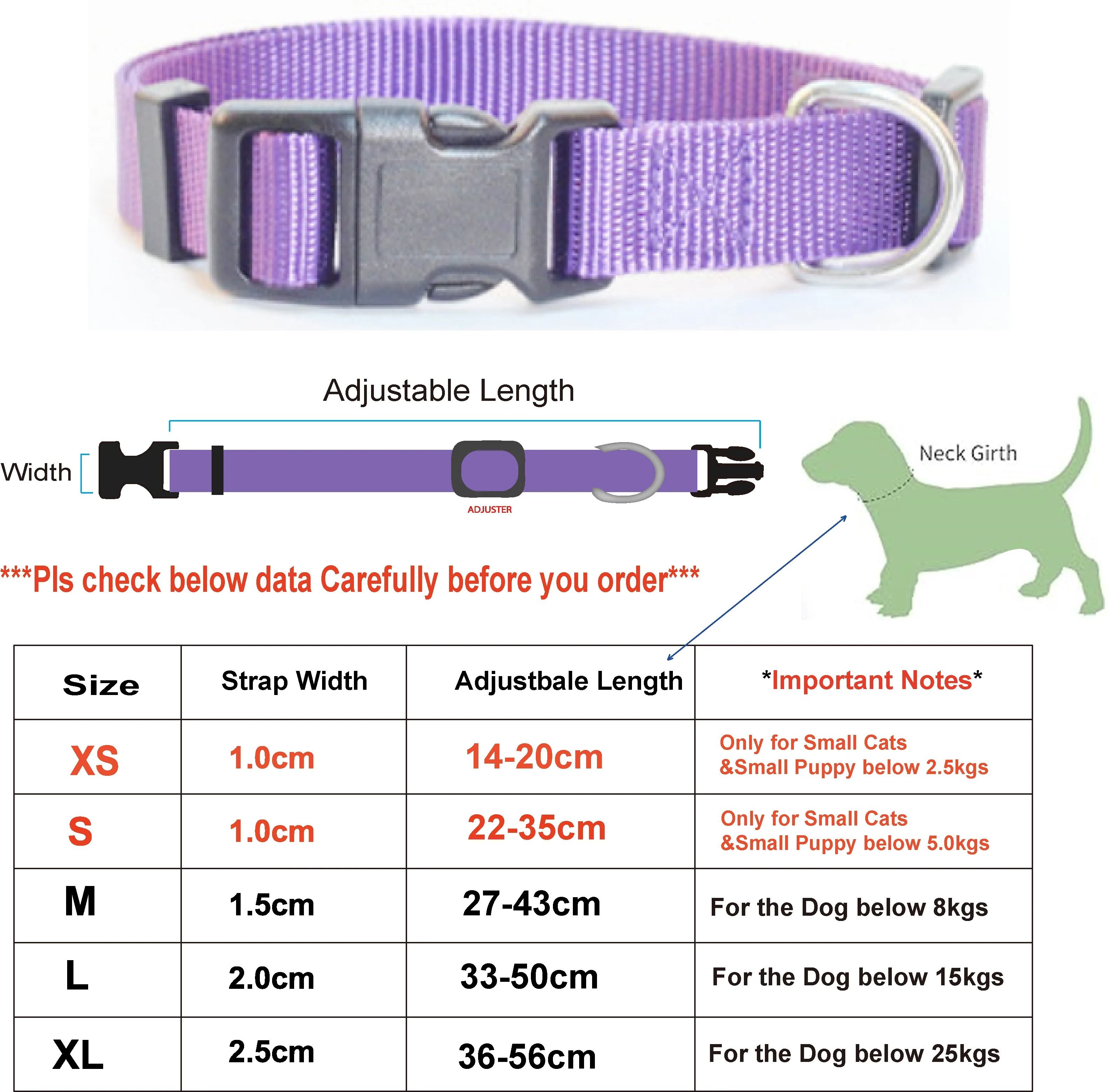 Adjustable Nylon Pet Collar Durable Neck Band for Puppies Cats and Small Dogs