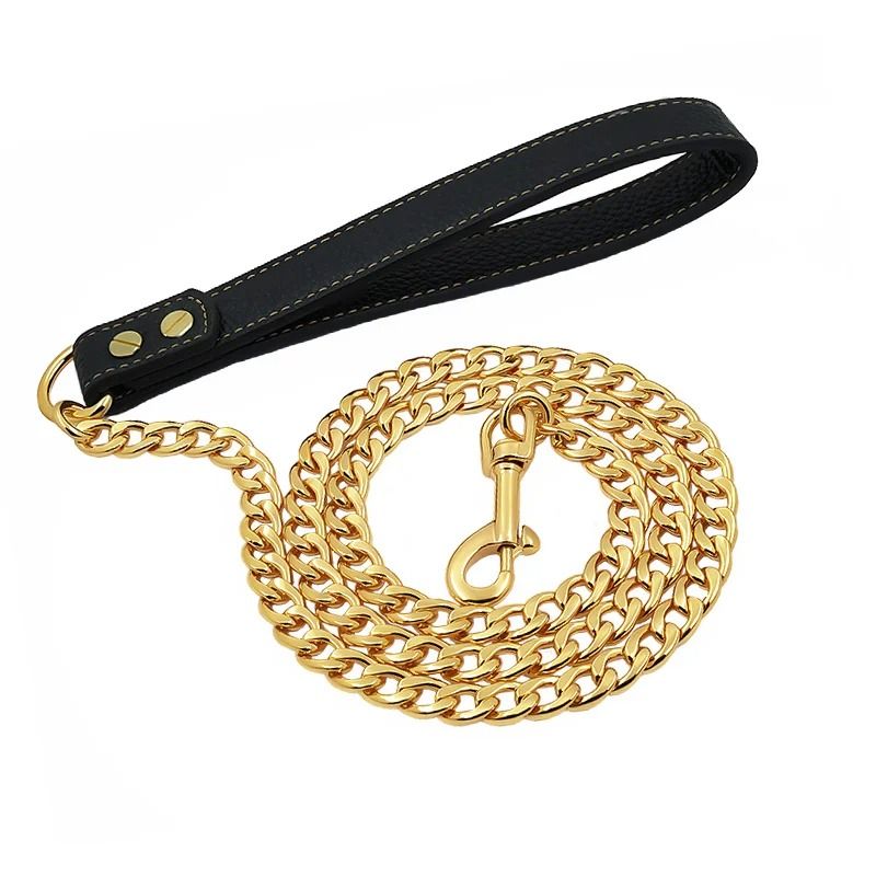 Gold Stainless Steel Dog Leash Strong Metal Chain Lead for Small Medium and Large Dogs