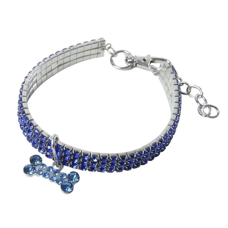 Rhinestone Puppy Collar Adjustable Crystal Dog Necklace With Engraved Name Plate