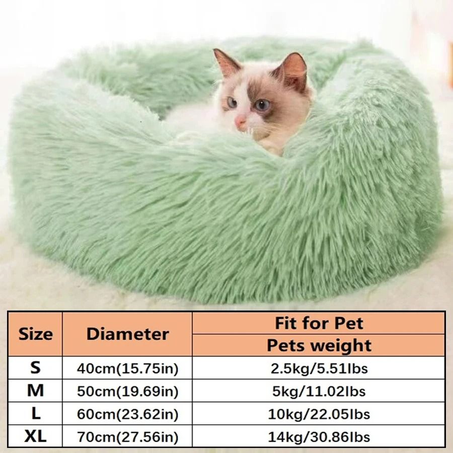 Soft Plush Donut Pet Bed Calming Faux Fur Sleeping Bed for Cats and Small Dogs