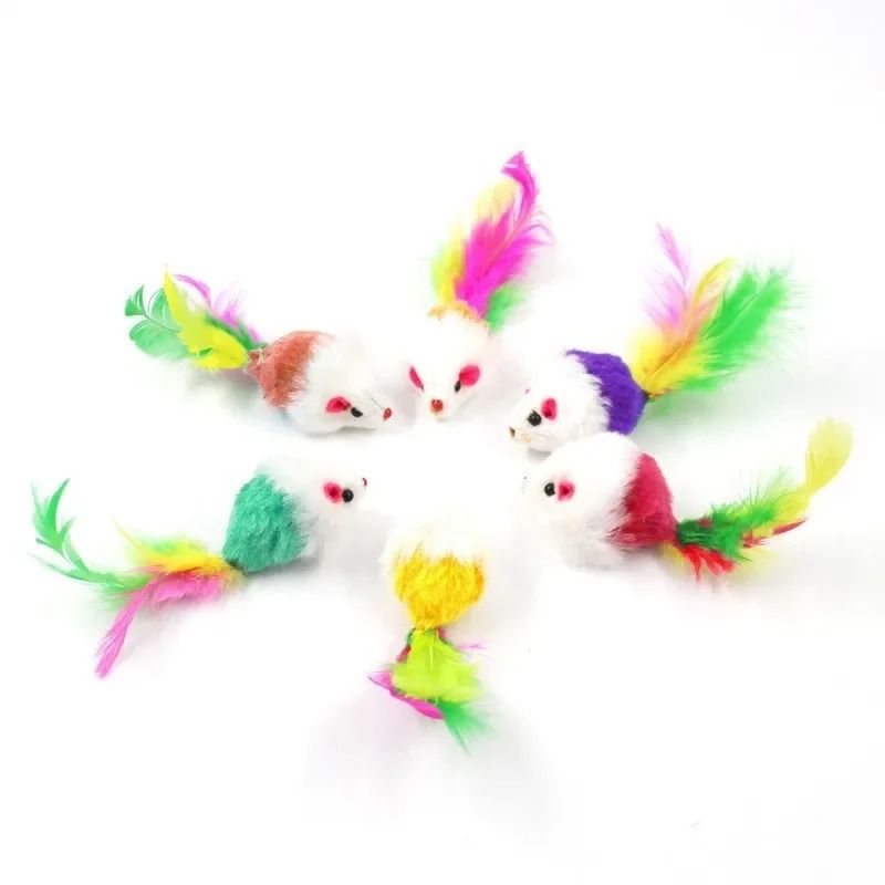 Interactive Feather Mouse Cat Toys Soft Fleece Kitty Play Toys Set
