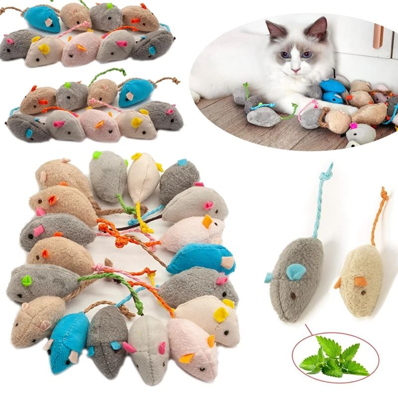 Rattle Cat Mouse Toys with Catnip Interactive Faux Fur Play Set