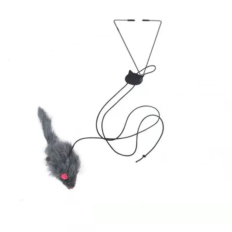Interactive Hanging Door Cat Toy with Plush Mouse and Elastic Teaser