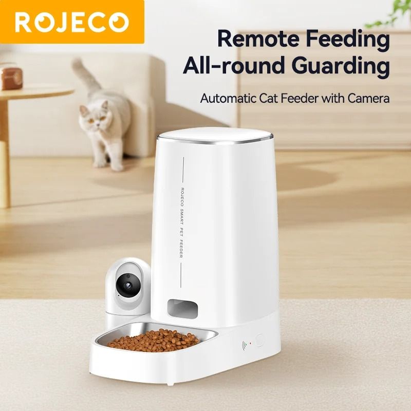 ROJECO 4L Automatic Cat Feeder with 360 Degree Camera WiFi Smart Pet Food Dispenser