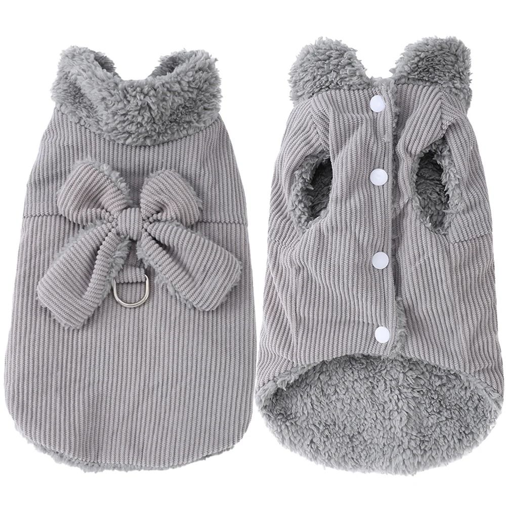Soft Fleece Winter Pet Vest Coat with Bow and D Ring for Cats and Small Dogs