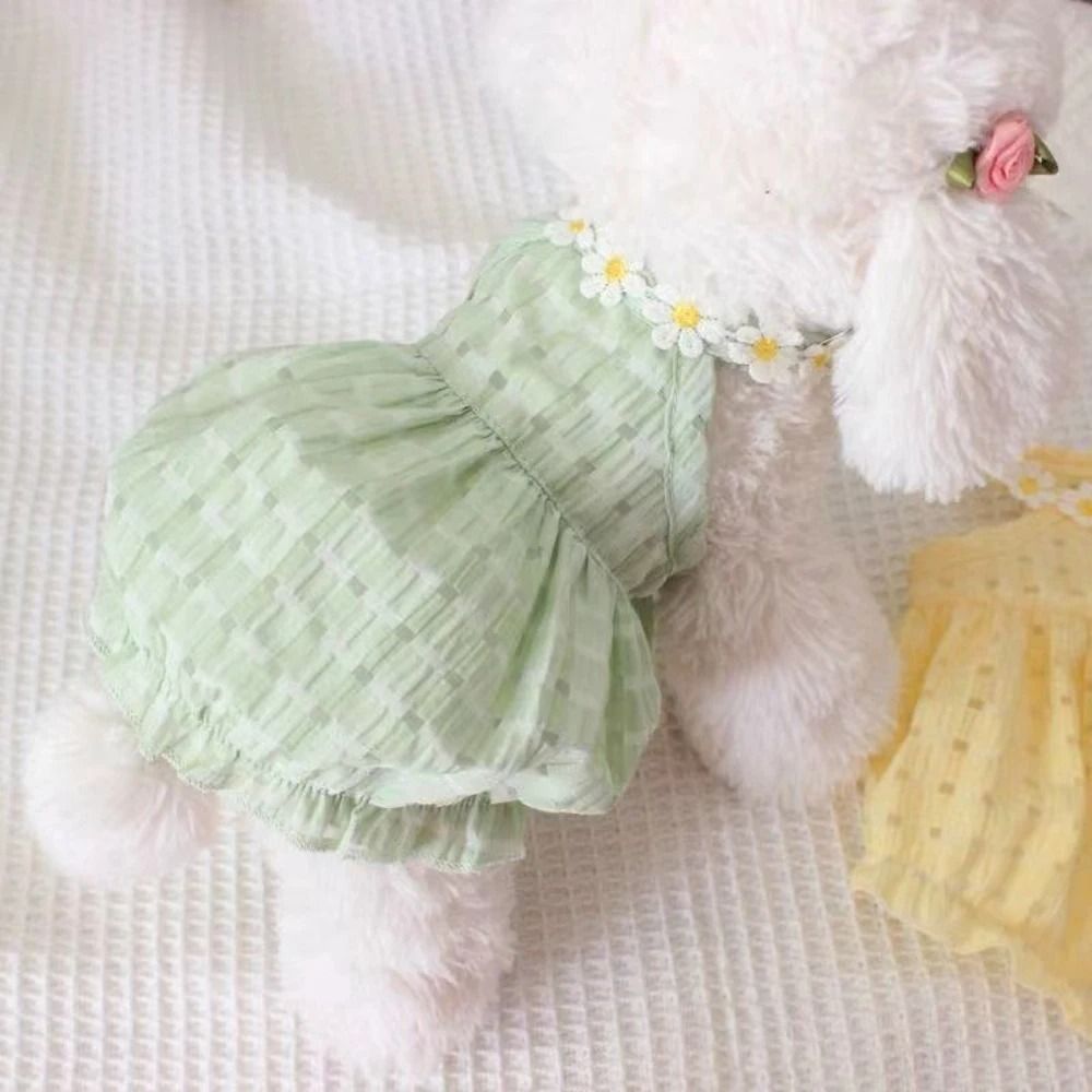 Summer Floral Pet Princess Dress Breathable Small Dog and Cat Skirt with Wreath Collar