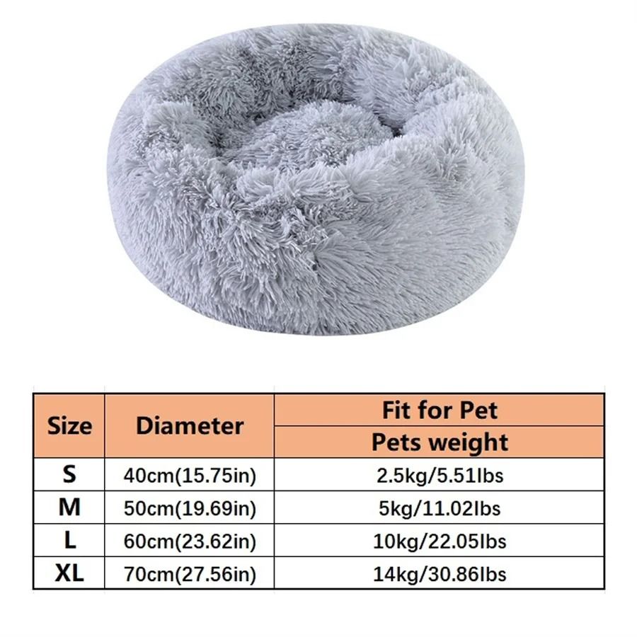 Calming Plush Donut Pet Bed for Cats and Small Dogs Washable Faux Fur Sleeping Pad