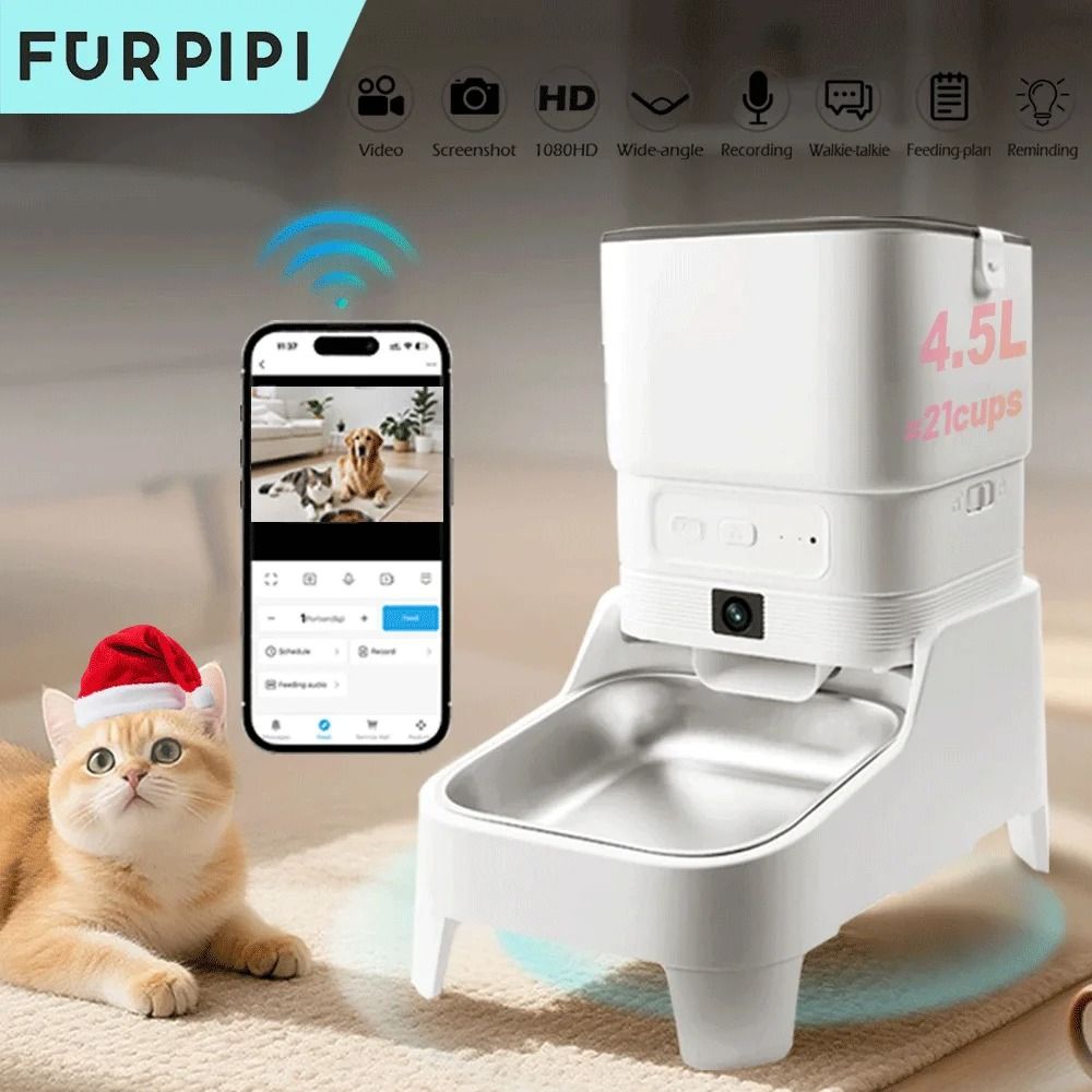 Smart Automatic Pet Feeder with 1080P HD Camera WiFi App Control Food Dispenser for Cats and Dogs