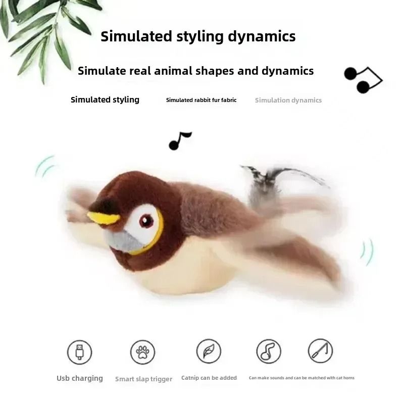 Interactive Catnip Bird Toy USB Rechargeable Touch Activated Plush Cat Toy