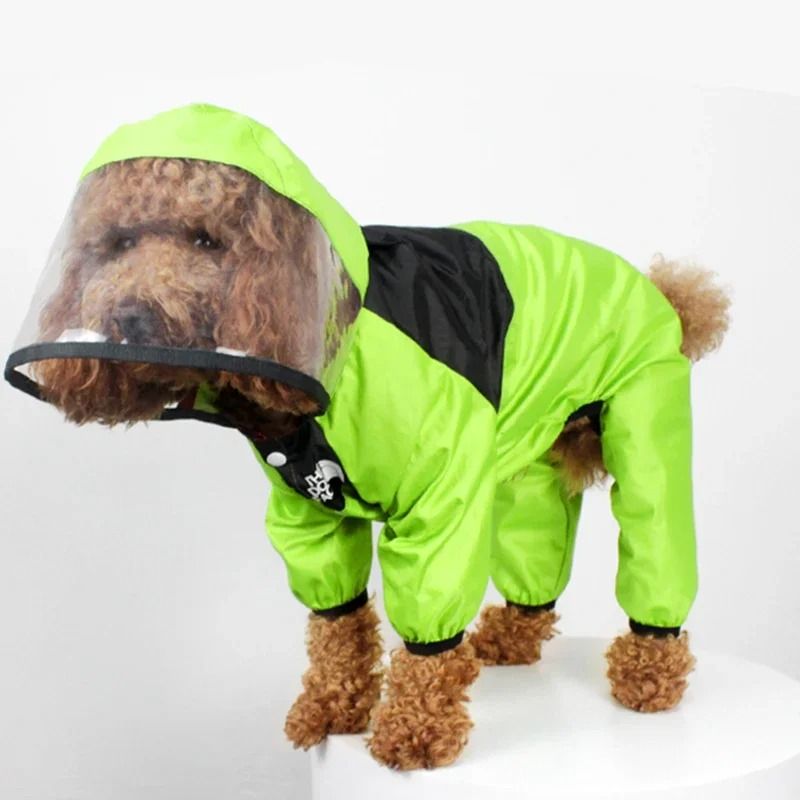 Waterproof Hooded Dog Raincoat Jumpsuit for Small Dogs and Cats with Transparent Hood