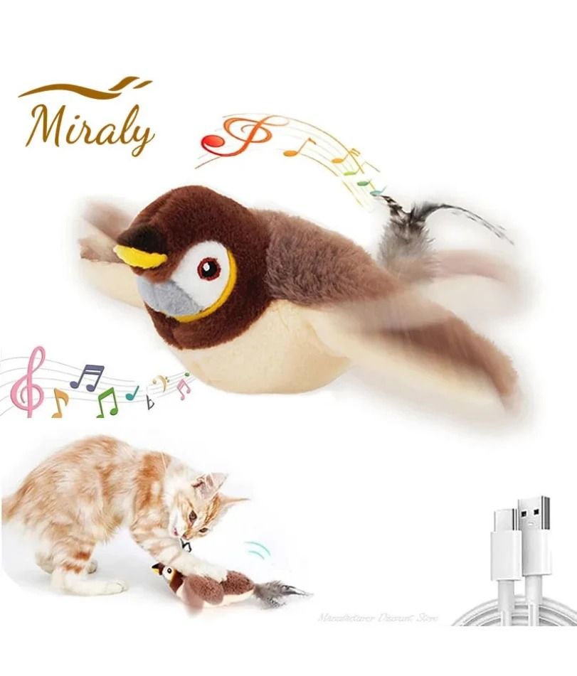 Rechargeable Chirping Flapping Bird Cat Toy Interactive Plush Touch Activated Toy